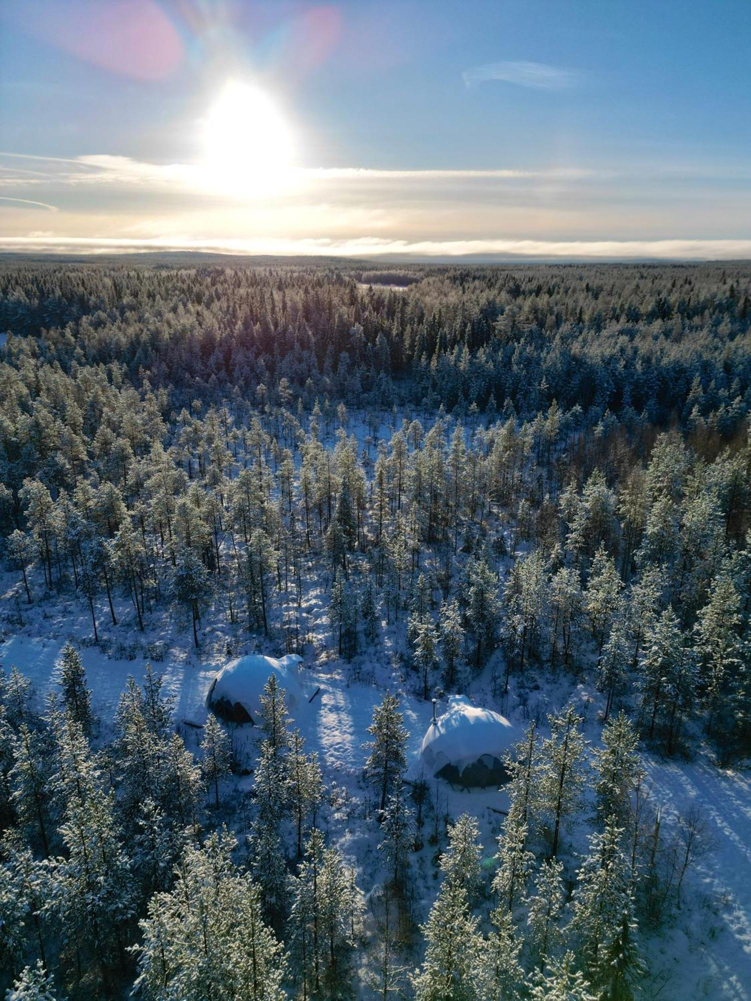 Aurora Igloo Fireplace-Heated Tents In A Secret Forest With Private Jacuzzi And Shared Sauna Bathroom And Dog Friendly Rovaniemi Bagian luar foto